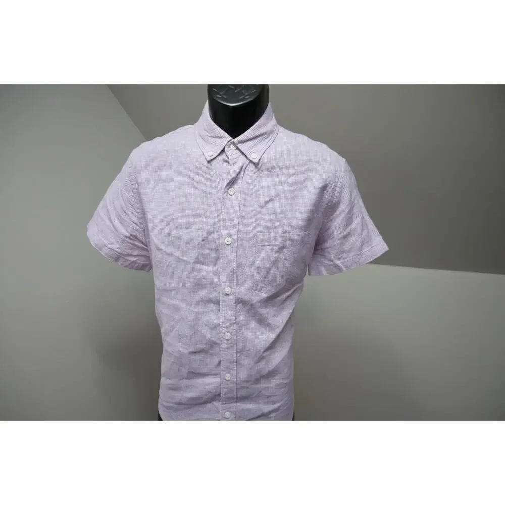 J Crew Button Up Dress Shirt Linen Blend Casual Plaid Short Sleeve‎ Mens Medium